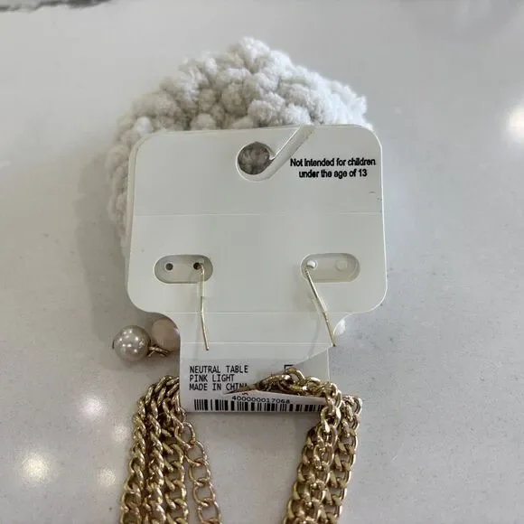 NEW Faux Pearl Beaded Necklace Earring Set Gold Tone Pink NWT Mom Wife Gift Glam - Picture 3 of 8